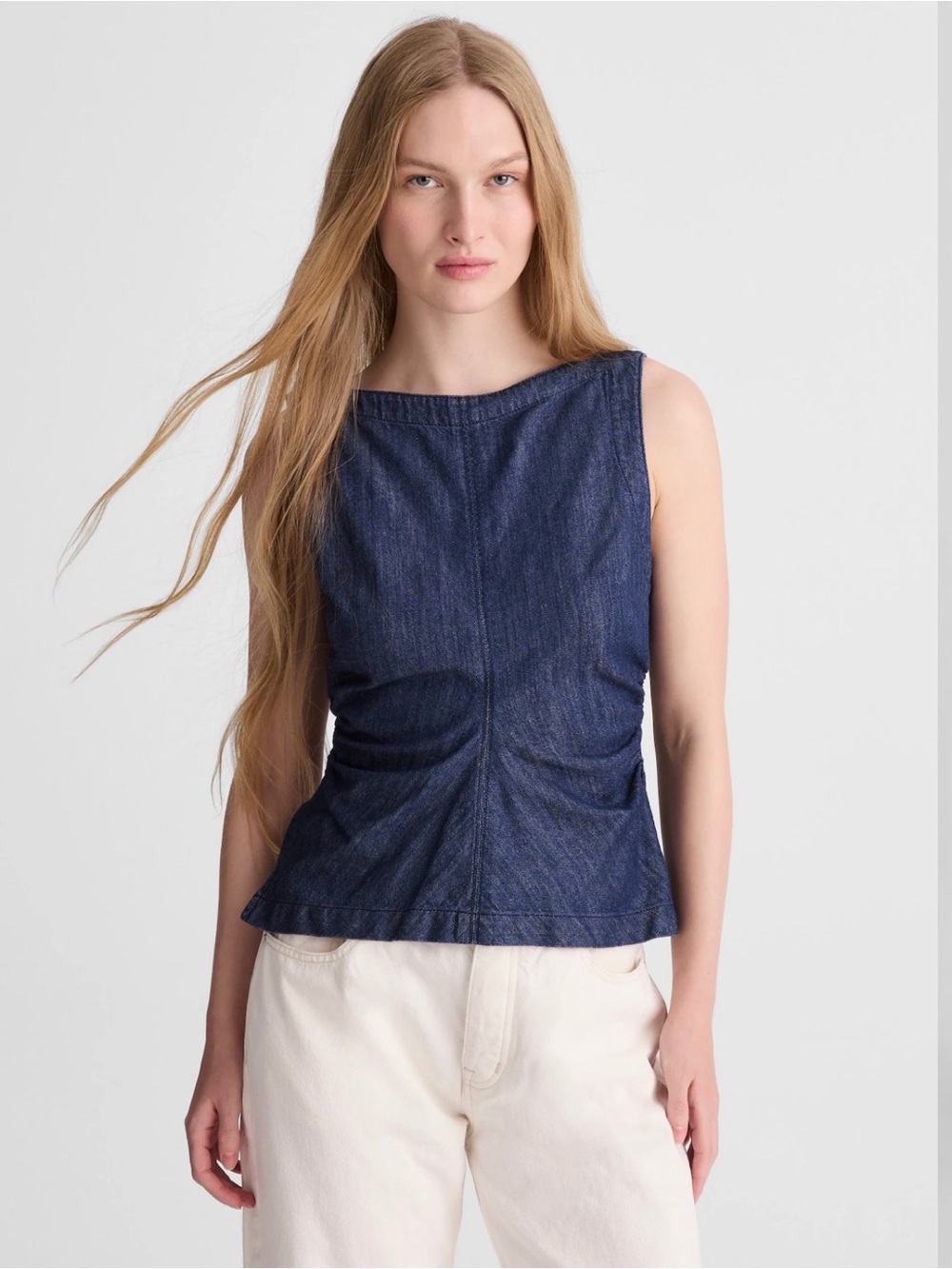 MADEWELL 6 Denim Ruched Boatneck Shell Top NZ024 $98